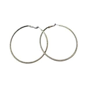 Classic Silver Textured Hoop Earrings - Women Jewelry